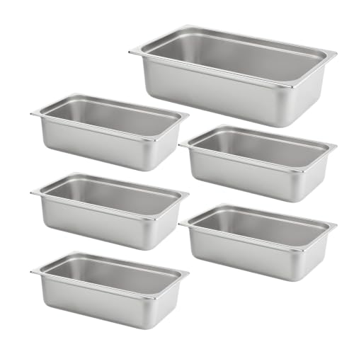 HECMAC 6 Pack Anti-Jam Hotel Pans, Full Size 6 Inch Deep, Commercial Stainless Steel Chafing Steam Table Pan, Catering Storage Metal Food Pan, 23 Gauge - size: Full Size, 6" Deep