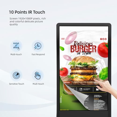 32/43/55/65 Inch 4K Digital Signage Display, LCD Screen Advertising Display Kiosk Interactive Totem Floor Standing Auto AD Player with USB/HDMI/WiFi Android OS (65'' Touch Screen) - size: 65-Inch, style: Touch Kiosk