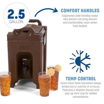 Carlisle FoodService Products Cateraide Insulated Beverage Dispenser with Handles for Catering, Kitchen, and Restaurants, Plastic, 2.5 Gallons, Brown - color: Brown, size: 2.5 Gallon Capacity