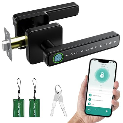 Smart Fingerprint Door Lock Knob, Biometric Keyless Entry Bedroom Handle - color: Black