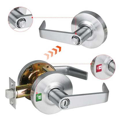 Commercial Door Handle for Privacy with Solid Door Lever Satin Chrome 26D， and UL ，3 Hours Fire Rated,GRD2-72BK-1P - size: BED & BATH（2-3/4 IN Backset)