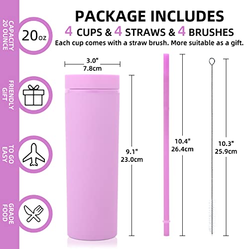 Volhoply 20oz Tumbler with Lid and Straw 8 Pack,Double Wall Plastic Skinny Tumblers Bulk,Reusable Travel Cute Coffee Mug,BPA Free Matte Acrylic Water Cups with Straw for Party,DIY Gift(Purple,8 Set) - color: Purple