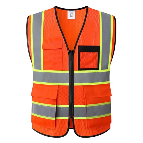 Reflective Safety Vest for Men Women Hi Vis Vest with 8 Pockets High Visibility Mesh Reflective Vest Meets ANSI/ISEA Standards (Orange-07,Medium) - color: Orange, size: Medium