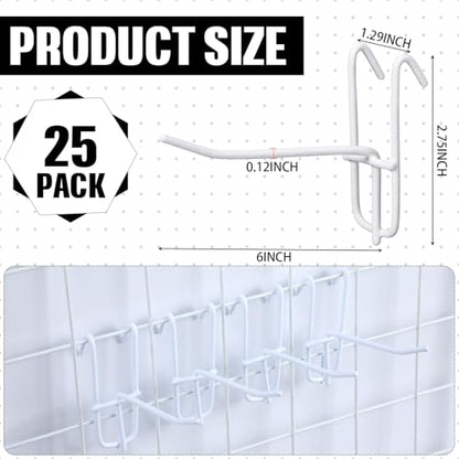 Moxweyeni 25 Pack Grid Wall Hooks, 6 Inch White Gridwall Hanger - color: White, size: 6 Inch