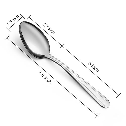 BEWOS 24 Pieces Spoons Set - 7.5 Inchs Spoons Silverware, Stainless Steel Spoon, Dinner Spoon, Dishwasher Safe, Mirror Polished Tablespoons for Home, Restaurant - color: Light Silver