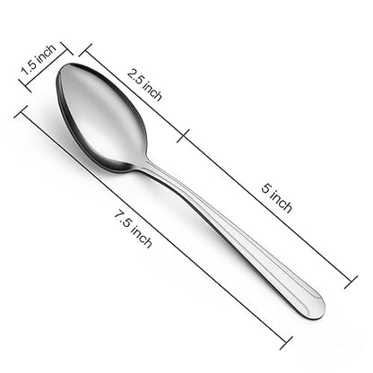 BEWOS 24 Pieces Spoons Set - 7.5 Inchs Spoons Silverware, Stainless Steel Spoon, Dinner Spoon, Dishwasher Safe, Mirror Polished Tablespoons for Home, Restaurant - color: Light Silver