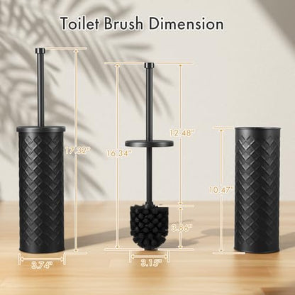 Toilet Bowl Brush and Holder Set 2 Pack with 4 Extra Brush Heads (Black) - color: Black