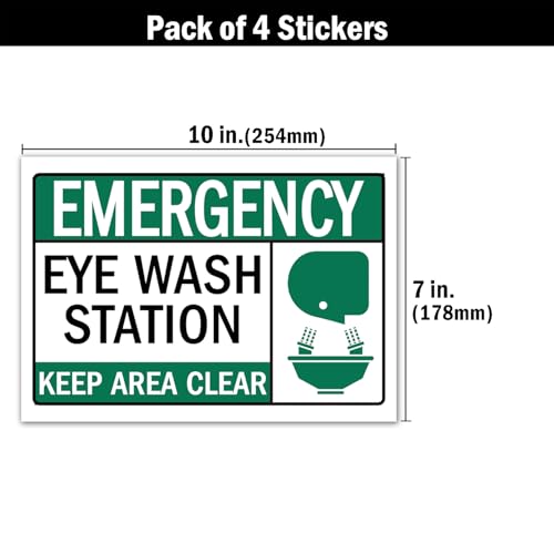 4 Pack Emergency Eye Wash Station Sign,Eye Wash Station Sign Sticker, Self Adhesive Vinyl,UV resistant, waterproof.7" x 10"