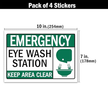 4 Pack Emergency Eye Wash Station Sign,Eye Wash Station Sign Sticker, Self Adhesive Vinyl,UV resistant, waterproof.7" x 10"