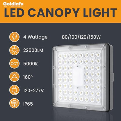 150W LED Canopy Light 4Pack 80W/100W/120W/150W Selectable 5000K 150LM/W ETL