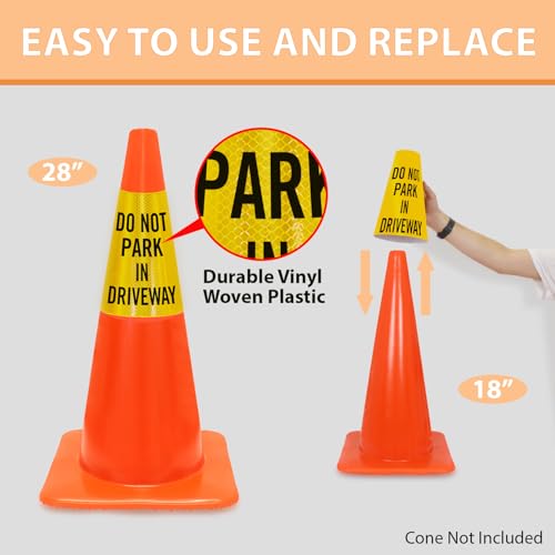 SmartSign “Do Not Park in Driveway” Bright Reflective Cone Message Sleeve, [Cone Not Included] - color: Do Not Park in Driveway, size: Pack of 1