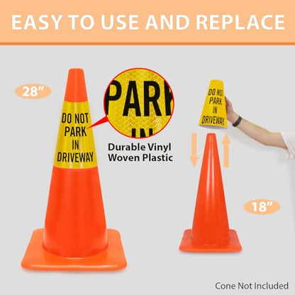 SmartSign “Do Not Park in Driveway” Bright Reflective Cone Message Sleeve, [Cone Not Included] - color: Do Not Park in Driveway, size: Pack of 1