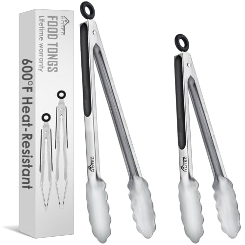 Hotec Tongs for Cooking Stainless Steel Kitchen Tongs Set of 2-9" and 12" - size: 9+12 inch, 2pack