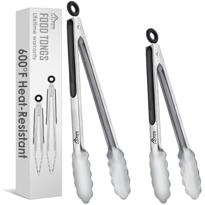 Hotec Tongs for Cooking Stainless Steel Kitchen Tongs Set of 2-9" and 12" - size: 9+12 inch, 2pack
