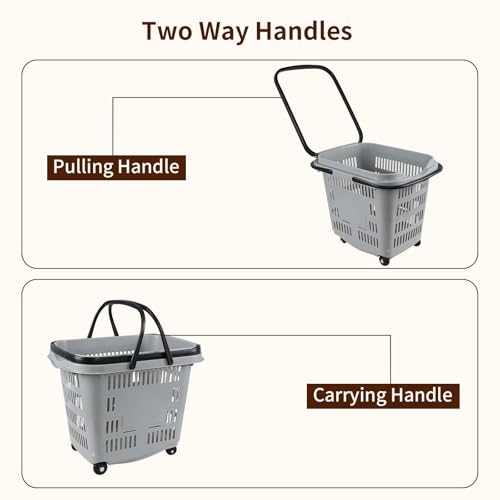 50 L Plastic Rolling Shopping Basket with Handles, 4 PCS