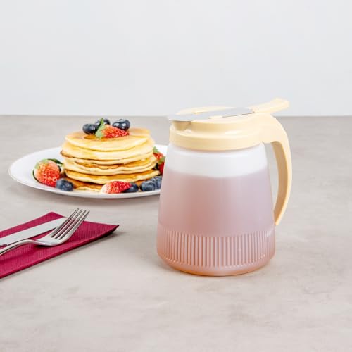 Restaurantware-Chef 101 32 Ounce All Purpose Syrup Dispenser, 1 Honey Dispenser - Beige Top, Stainless Steel Slide Cover, Plastic Pancake Syrup Bottle, Perfect For Diners, Restaurants, Home - color: Beige, size: 32 Ounces, style: 1 Count
