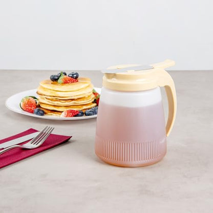 Restaurantware-Chef 101 32 Ounce All Purpose Syrup Dispenser, 1 Honey Dispenser - Beige Top, Stainless Steel Slide Cover, Plastic Pancake Syrup Bottle, Perfect For Diners, Restaurants, Home - color: Beige, size: 32 Ounces, style: 1 Count