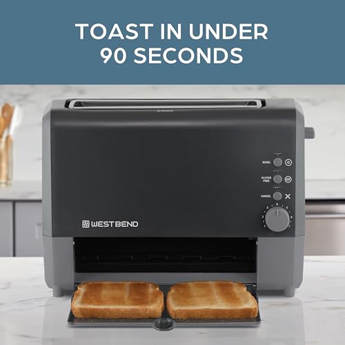West Bend QuikServe Toaster, 2-Slice Wide-Slot Slide-Through Bread Toaster with Bagel and Gluten-Free Settings and Cool-Touch Exterior Fast Toasting, Includes Removable Serving Tray, 1400-Watts, Black - color: Black