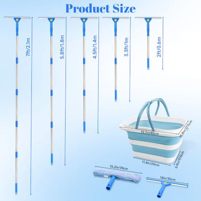 Window Cleaning Kit with Bucket, Squeegee and Scrubber for Home, Outdoor