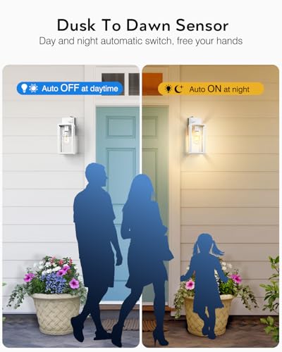 VIANIS Large Dawn to Dusk Outdoor Light Fixture, Easy to Install, Hardwired - color: White, size: Tall Dusk to Dawn 1-Pack