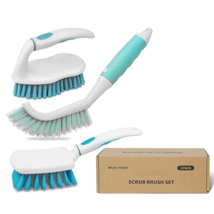 3 Pack Scrub Brush Set, Heavy-Duty Scrub Brushes for Cleaning Bathroom