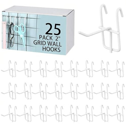 Moxweyeni 25 Pack Grid Wall Hooks, 2 Inch White Gridwall Hanger - color: White, size: 2 Inch