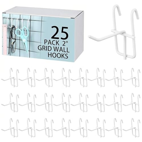 Moxweyeni 25 Pack Grid Wall Hooks, 2 Inch White Gridwall Hanger - color: White, size: 2 Inch