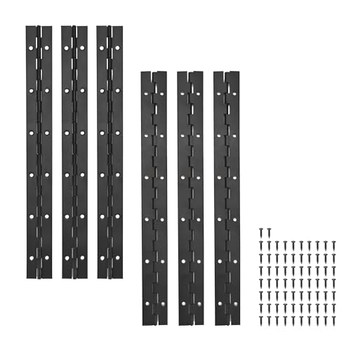 6 Pack Continuous & Piano Hinges,12 inches Black 304 Stainless Steel Hinges 0.04" Thickness Heavy Duty Continuous Hinges with Holes for Pianos，Door，Wooden Boxes，Cabinet. (12inches/30cm) - size: 12inch