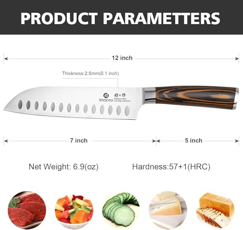 Imarku Santoku Knife 7 Inch Japanese Style Sharp Edge Design Kitchen Knife - color: Orange