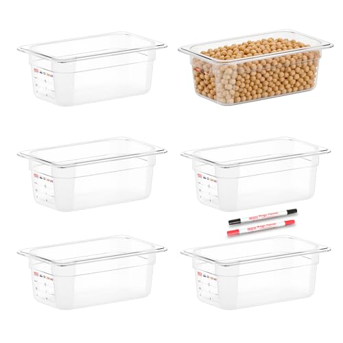 6-Pack 1/4 Size 4" Deep Polycarbonate Food Pans, NSF Commercial Clear Food Pan, Hotel Pan for Cold Food, Prep, Portion Control & Home Kitchen Use, Food-Grade with Erasable Markers & Label Area - color: 1/4 Size, size: 4" Deep