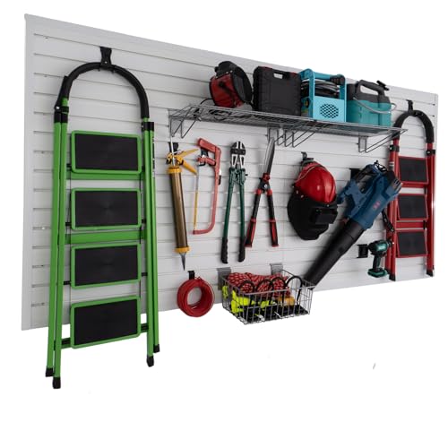 FRAYSCENT Slat Wall Paneling Garage Slat Wall Storage Systems Slatwall Panels Power Tool Organizer Wall Mount, PVC Garage Storage & Organization Products Slate Board (White, 4ft x 8ft) - color: White, size: 8x4ft