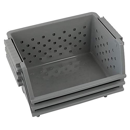 Begale 3-Pack Gray Plastic Stackable Detachable Storage Bin