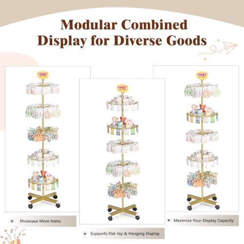 Flenpptly 5-Tier Rotating Display Stand with Round Storage Trays, Gold - color: Gold