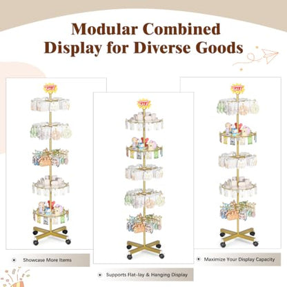 Flenpptly 5-Tier Rotating Display Stand with Round Storage Trays, Gold - color: Gold