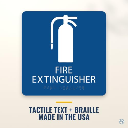 Alpha Dog Fire Extinguisher Sign, 8x8 ADA Braille Sign, Blue - color: Blue, size: Fire Extinguisher