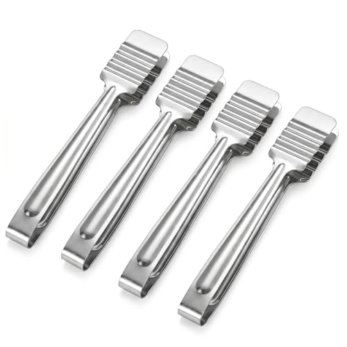 12 Inch Stainless Steel Kitchen Tongs, 4 Pack Heavy Duty Non‑Slip Metal Food Clips with Wavy Teeth Head, Multi‑Purpose Cooking Tongs for BBQ Grilling Buffet Salad Bread, Dishwasher Safe - size: 12 Inch