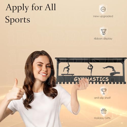 iBobbish Metal Medal Hanger Display,Non-Slip Trophy Shelf with 20 Hooks,Wall Mount,Heavy Duty,Non-Bent,Holds 22-33lbs,for Gymnastics,Race,Soccer,Swim - color: Black, style: NON-SLIP GYMNASTICS