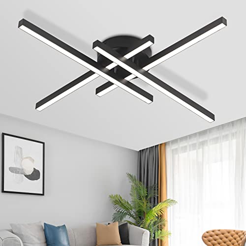 Modern LED Ceiling Light, Flush Mount Ceiling Light Fixture Black Dimmable LED Ceiling Lamps, Black Ceiling Light for Kitchen Island, Dining Room, Bedroom - size: 4-light