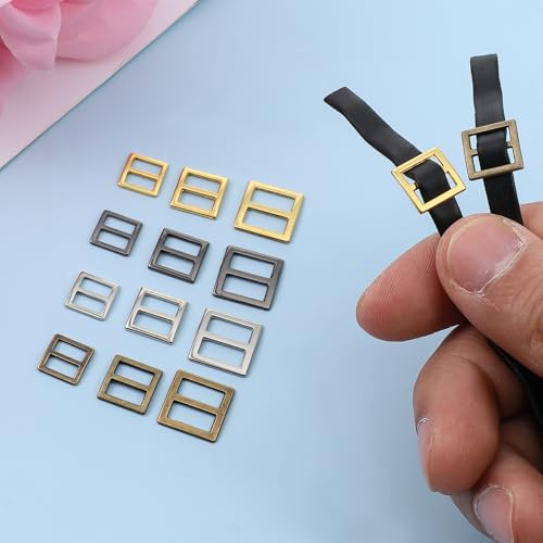 120 Pcs Sewing Mini Slider Tri-Glide Buckles, 8 mm 10 mm 12 mm Metal Slide Buckle Webbing Strap Adjustable Buckle Fasteners Belt Adjuster DIY Accessories for Purse Bag Backpack, 4 Colors
