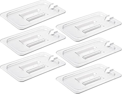 CURTA 6 Pack NSF Notched Food Pan Cover, 1/4 Size Clear Polycarbonate Lid with Handle for Commercial Food Pan, Dishwasher & Freezer Safe Plastic Clear - color: 1/4 Size, size: Handled & Notched Lids