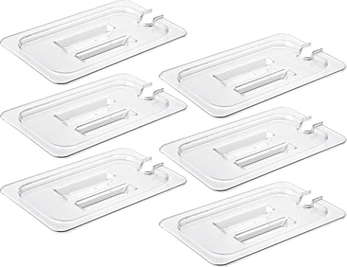CURTA 6 Pack NSF Notched Food Pan Cover, 1/4 Size Clear Polycarbonate Lid with Handle for Commercial Food Pan, Dishwasher & Freezer Safe Plastic Clear - color: 1/4 Size, size: Handled & Notched Lids