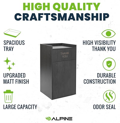 Alpine Restaurant Trash Can Cabinet - Commercial Trash Can 40 Gallon, Garbage Receptacle Indoor with Tray Holder for Restaurants, Cafeterias (Black) - color: Espresso Black