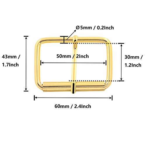 BIKICOCO Roller Buckle, 2 Inches Heel Rolling Bar Buckles for Bags Leather Webbing Straps - color: Gold X 10 Pcs