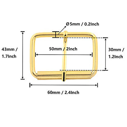 BIKICOCO Roller Buckle, 2 Inches Heel Rolling Bar Buckles for Bags Leather Webbing Straps - color: Gold X 10 Pcs