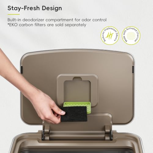 EKO Hudson Matte Stainless 50 Liter/13.2 Gallon Step Trash Can with Rear Trash Bag Storage Compartment - color: Matte Stainless, size: 50L