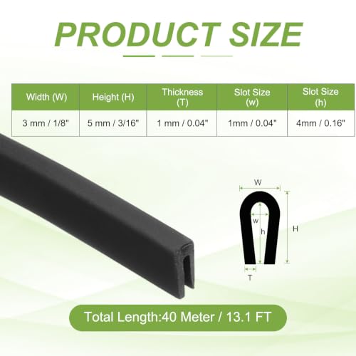 PATIKIL Rubber Edge Trim 13.1ft x 3mm x 5mm Fit for 1mm Edge Black - size: Fit for 1" x 13.1ft x 3mm x 5mm