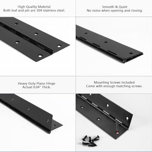 6-Inch 3-Pack Black Heavy Duty Stainless Steel Piano Hinge, Long Hinge， - size: 6inch(black)3Pcs