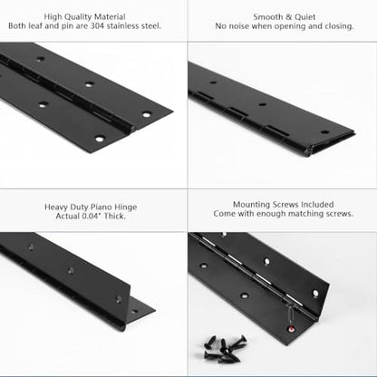 12-Inch 3-Pack Black Heavy Duty Stainless Steel Piano Hinge, Long Hinge， - size: 12inch(black)3Pcs