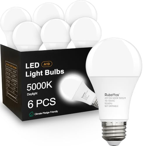 6 Packs A19 LED Light Bulbs,Daylight 5000K,100 Watt Equivalent - color: 5000k Daylight