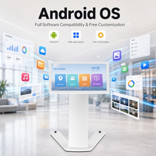 43" Touch Screen Kiosk, Interactive Floor Standing Digital Signage Display, FHD Self-Service Information Terminal with Dual Speakers for Retail, Restaurants, Malls & Advertising - size: 43 Inch